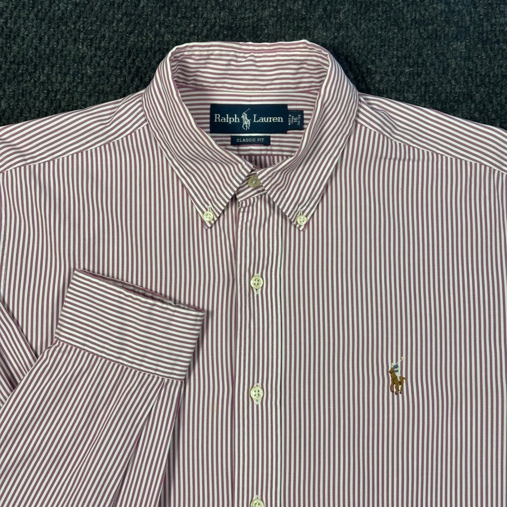 Polo Ralph Lauren Dress Shirt Pinpoint Oxford Mens 16 32/33 Classic Fit Striped